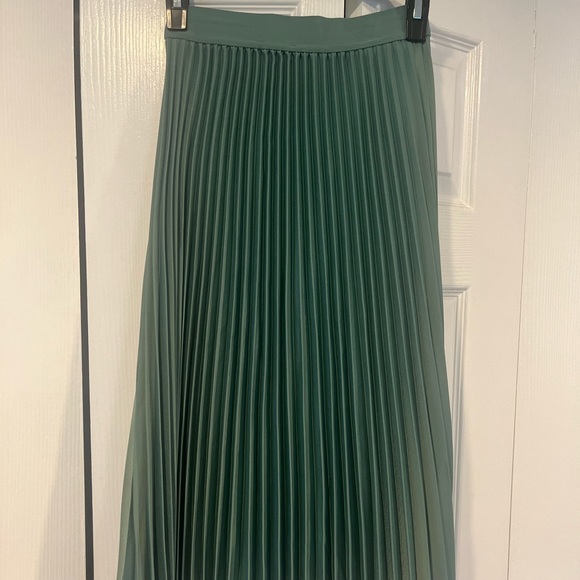 Pleats h line skirt (green, purple)